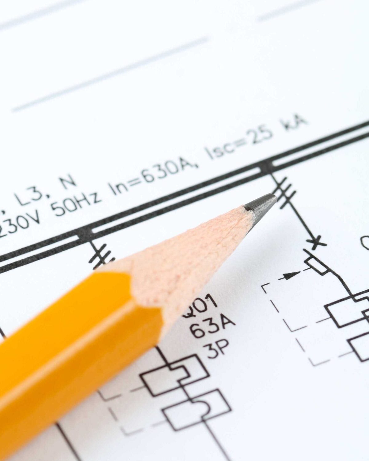 Electric fundamental scheme with yellow pencil