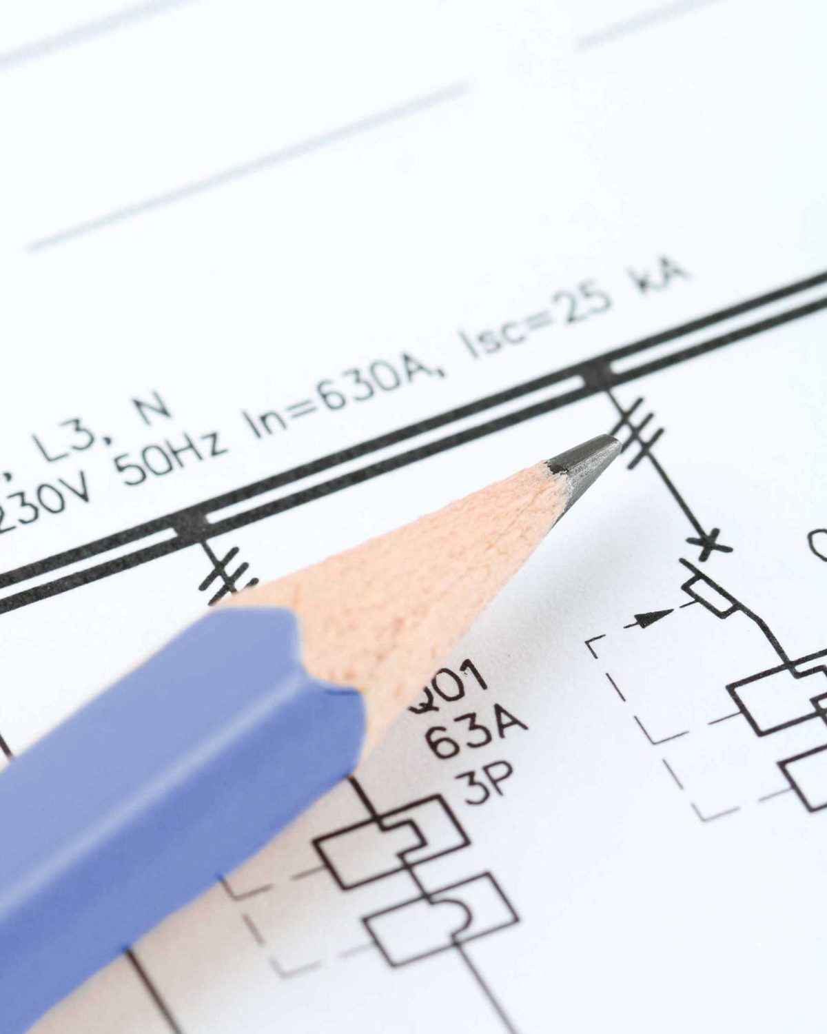 Electric fundamental scheme with yellow pencil